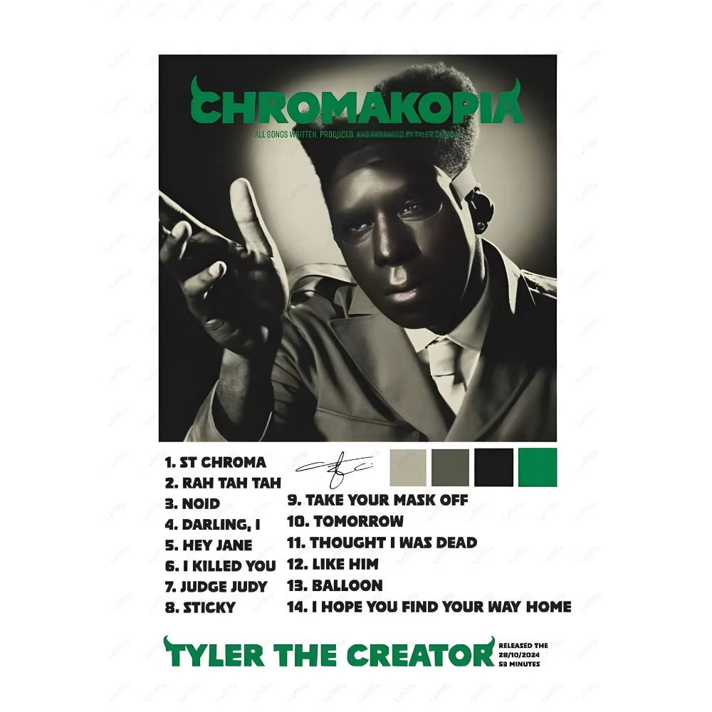 Rapper T-Tyler Creator C-Chromakopia Poster Sticky Wall Art Printing Waterproof Home Living Bed Room Bar Aesthetic Decor